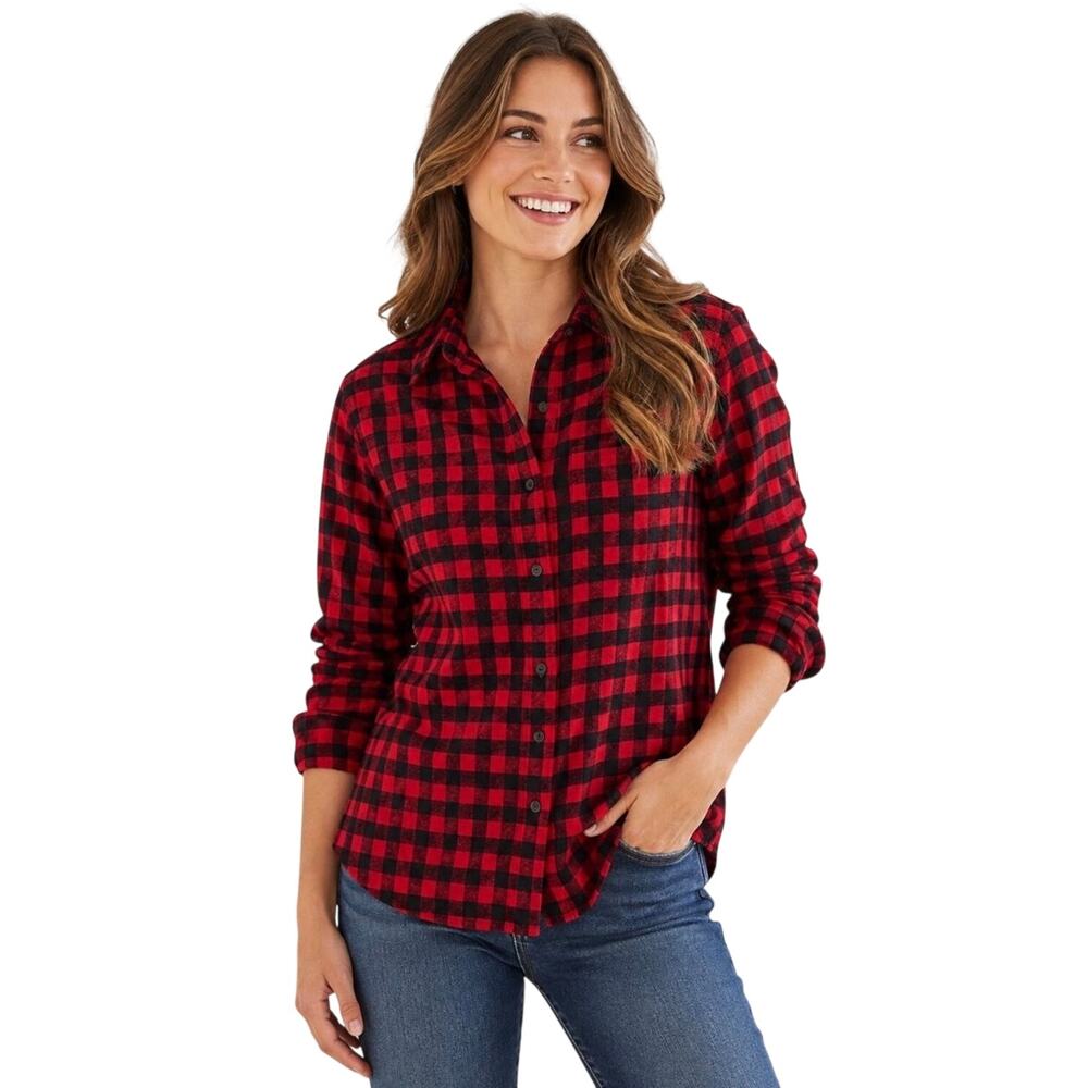 Lands End Red/black Buffalo Plaid Flannel Button down shirt, Size L (14-16)